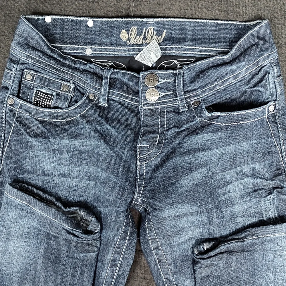 Jeans Skinny Red Rivet Rhinestone - Picture 3 of 5